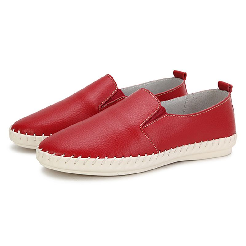 Kvinder Forår Casual Flat Shoes Slip On Loafers Blød Bund Læder Flade Sko