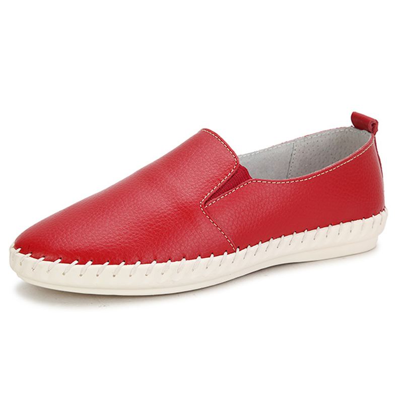 Kvinder Forår Casual Flat Shoes Slip On Loafers Blød Bund Læder Flade Sko