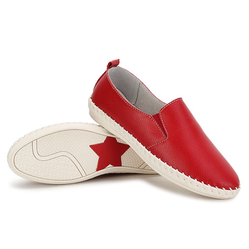 Kvinder Forår Casual Flat Shoes Slip On Loafers Blød Bund Læder Flade Sko