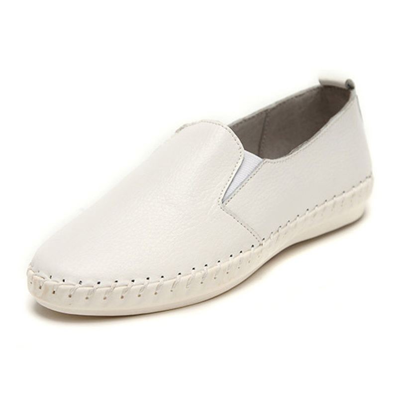 Kvinder Forår Casual Flat Shoes Slip On Loafers Blød Bund Læder Flade Sko