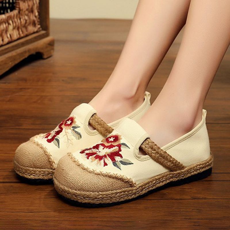 Kvinder Gamle Peking Blomster Broderi Casual Espadrille Loafers