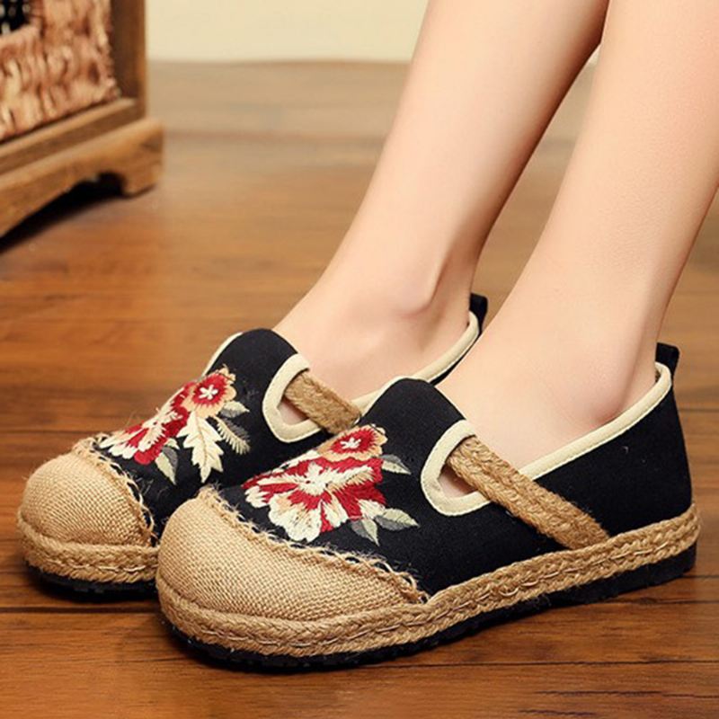 Kvinder Gamle Peking Blomster Broderi Casual Espadrille Loafers