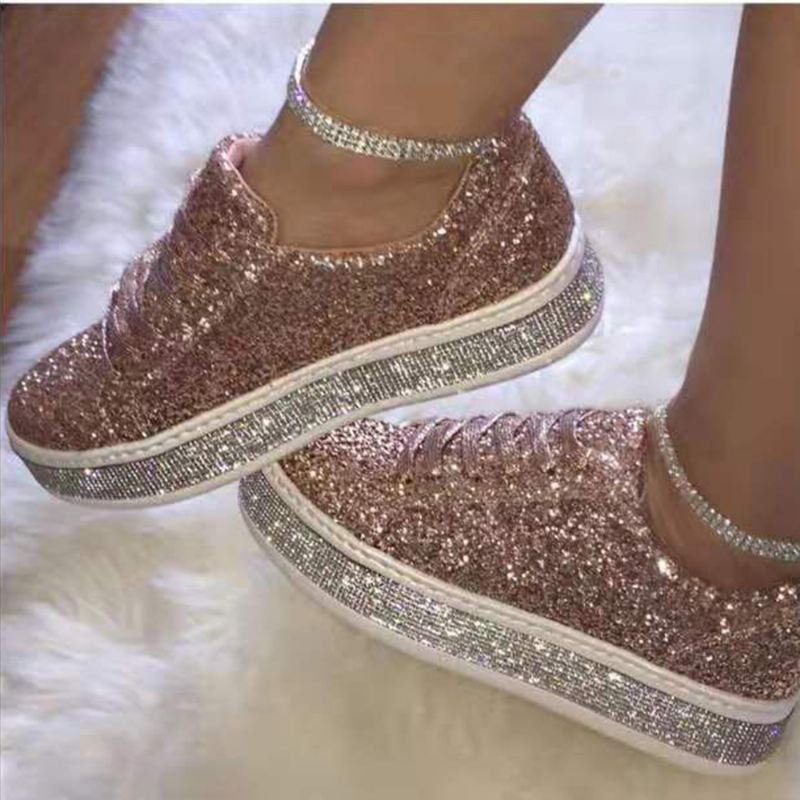 Kvinder Glitter Pailletter Mode Snørefest Fest Casual Platform Sko Flats