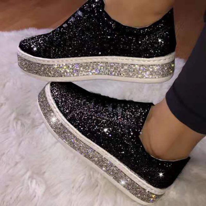 Kvinder Glitter Pailletter Mode Snørefest Fest Casual Platform Sko Flats