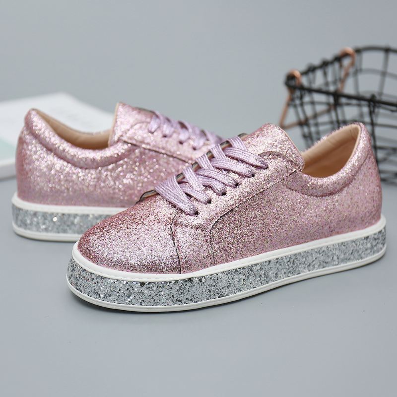 Kvinder Glitter Pailletter Mode Snørefest Fest Casual Platform Sko Flats