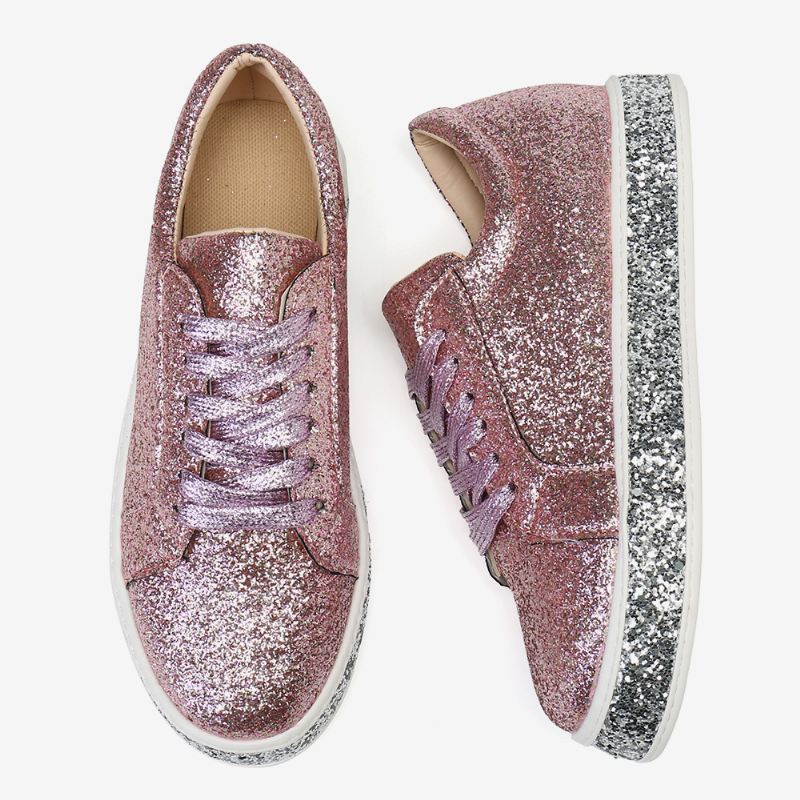 Kvinder Glitter Pailletter Mode Snørefest Fest Casual Platform Sko Flats