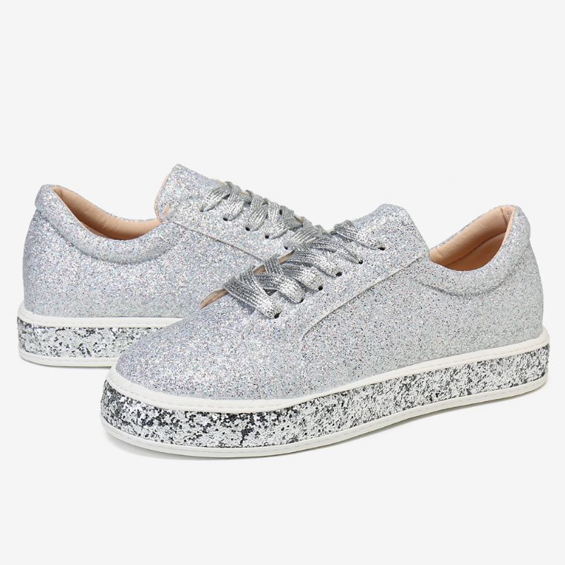 Kvinder Glitter Pailletter Mode Snørefest Fest Casual Platform Sko Flats