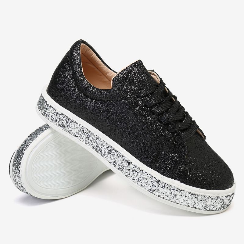 Kvinder Glitter Pailletter Mode Snørefest Fest Casual Platform Sko Flats