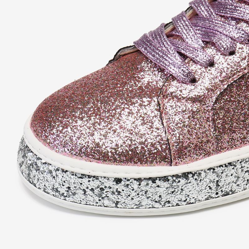 Kvinder Glitter Pailletter Mode Snørefest Fest Casual Platform Sko Flats