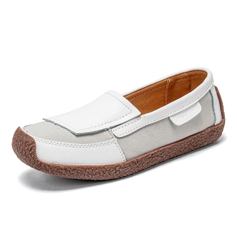 Kvinder Læder Splejsning Blød Slip On Flat Loafers