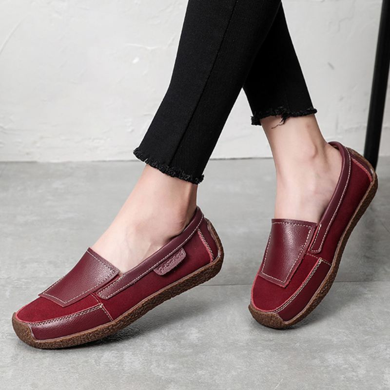 Kvinder Læder Splejsning Blød Slip On Flat Loafers