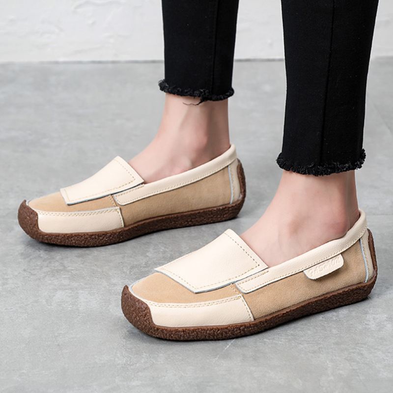 Kvinder Læder Splejsning Blød Slip On Flat Loafers