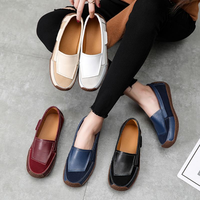 Kvinder Læder Splejsning Blød Slip On Flat Loafers