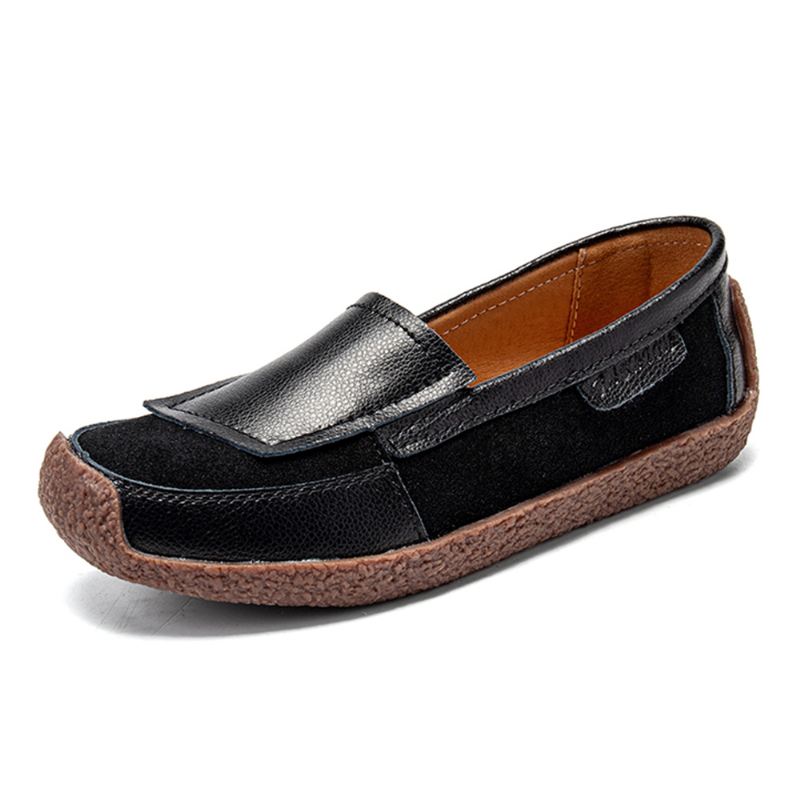 Kvinder Læder Splejsning Blød Slip On Flat Loafers