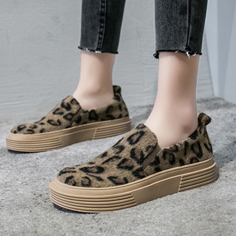 Kvinder Large Size Leopard Ruskind Skridsikre Casual Flats