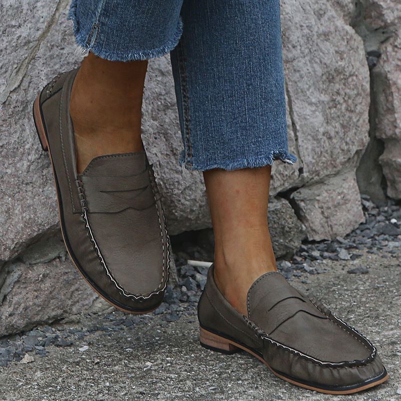 Kvinder Large Size Soild Slip On Casual Flats Loafers