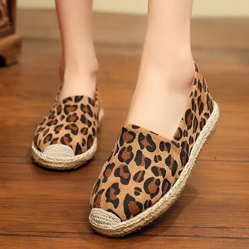 Kvinder Leopard Med Tryk Letvægts Casual Slip On Espadrille Flats