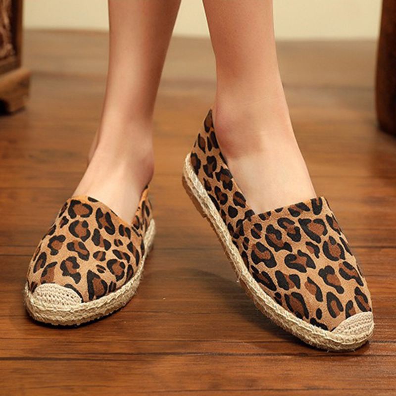 Kvinder Leopard Med Tryk Letvægts Casual Slip On Espadrille Flats