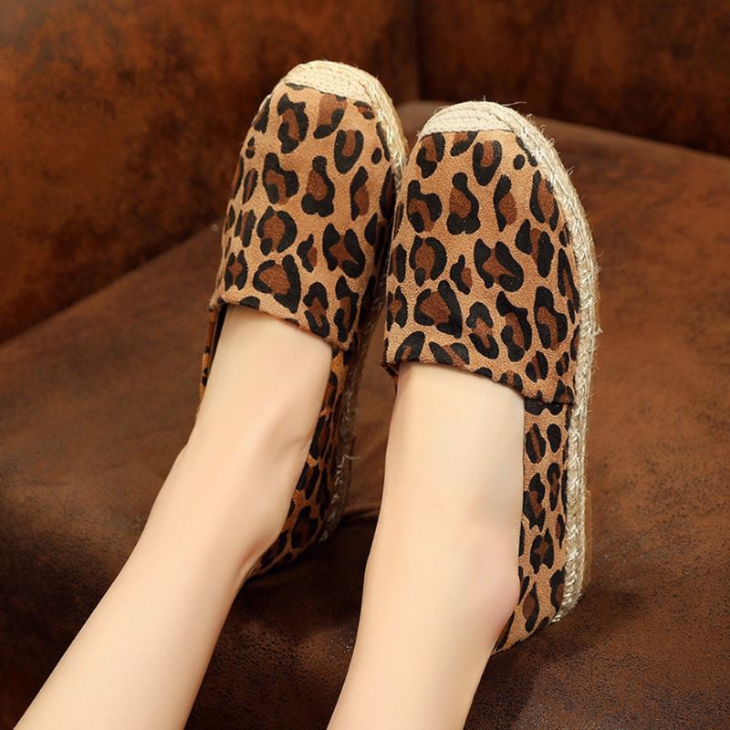 Kvinder Leopard Med Tryk Letvægts Casual Slip On Espadrille Flats