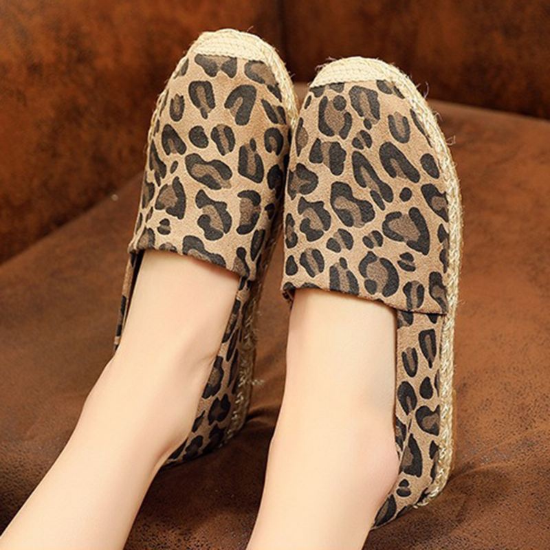 Kvinder Leopard Med Tryk Letvægts Casual Slip On Espadrille Flats