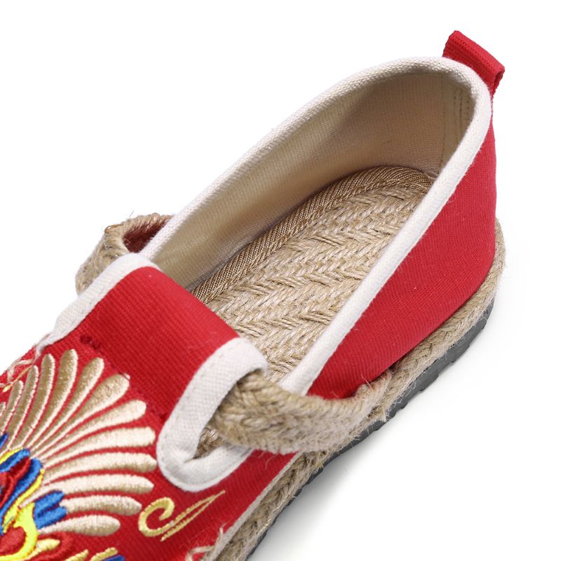 Kvinder Linen Brodery Straw Slip On Flat Loafers