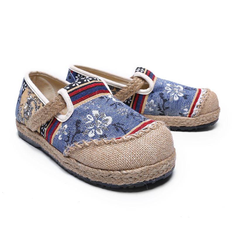 Kvinder Linen Old Peking Printing Stricing Slip On Loafers