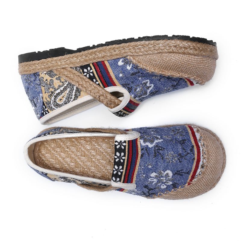 Kvinder Linen Old Peking Printing Stricing Slip On Loafers