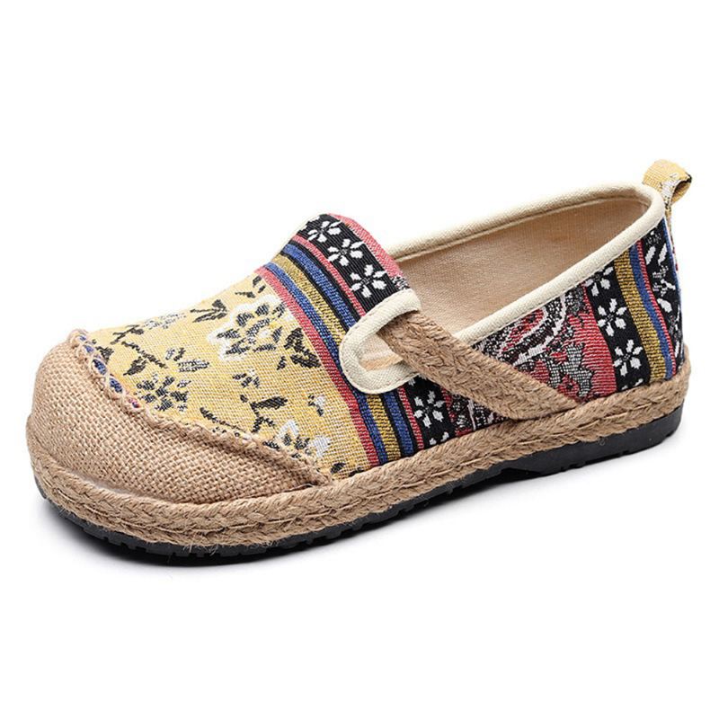 Kvinder Linen Old Peking Printing Stricing Slip On Loafers