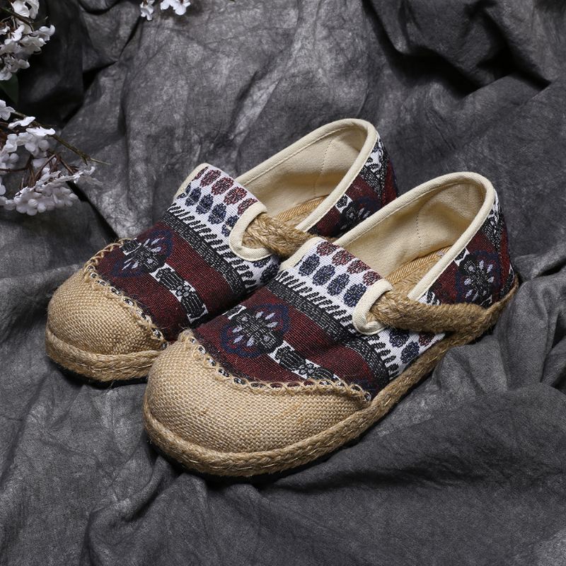 Kvinder Linned Strå Mønster Casual Slip På Espadrille Flade Loafers