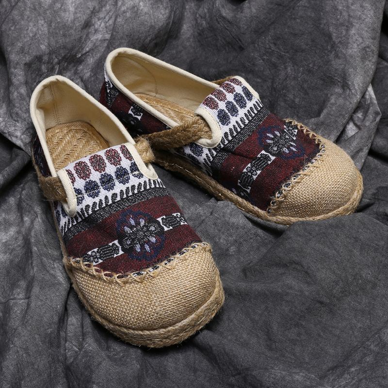 Kvinder Linned Strå Mønster Casual Slip På Espadrille Flade Loafers