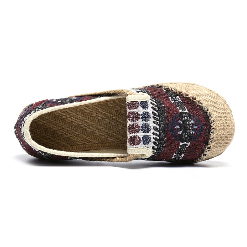 Kvinder Linned Strå Mønster Casual Slip På Espadrille Flade Loafers