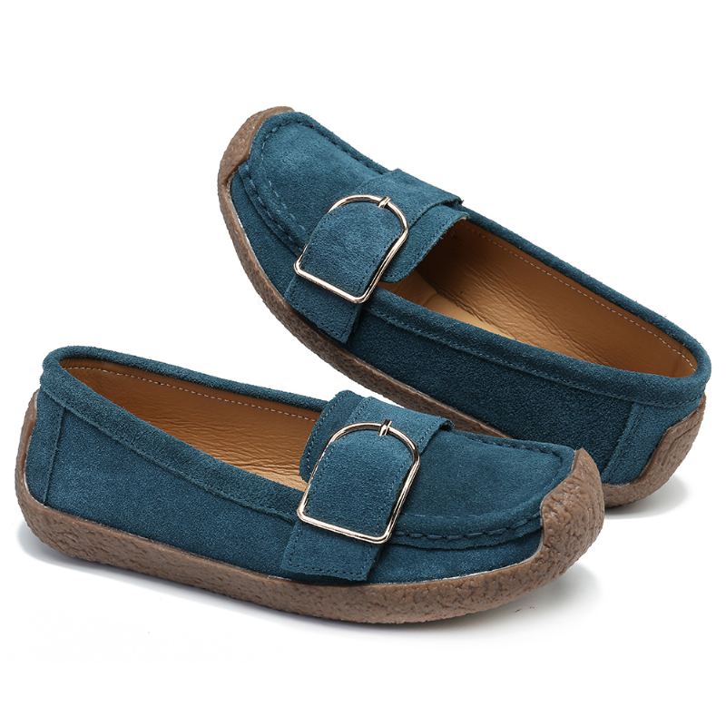 Kvinder Metal Decor Ruskind Skridsikker Blød Sål Casual Flats Loafers