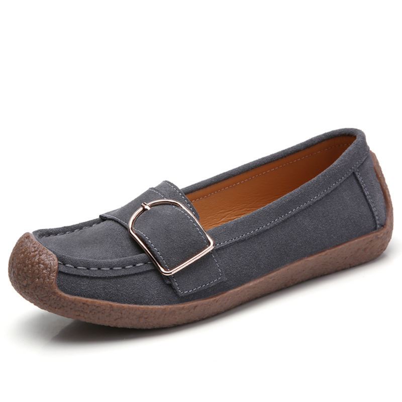 Kvinder Metal Decor Ruskind Skridsikker Blød Sål Casual Flats Loafers