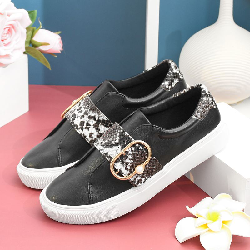 Kvinder Metal Spænde Snake Med Tryk Casual Flats