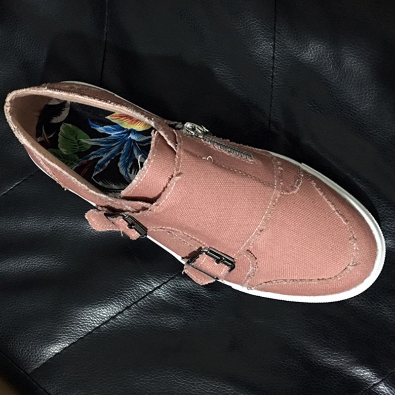 Kvinder Plus Størrelse Metalspænde Lynlås Dekoration Slip On Canvas Casual Daily Flats