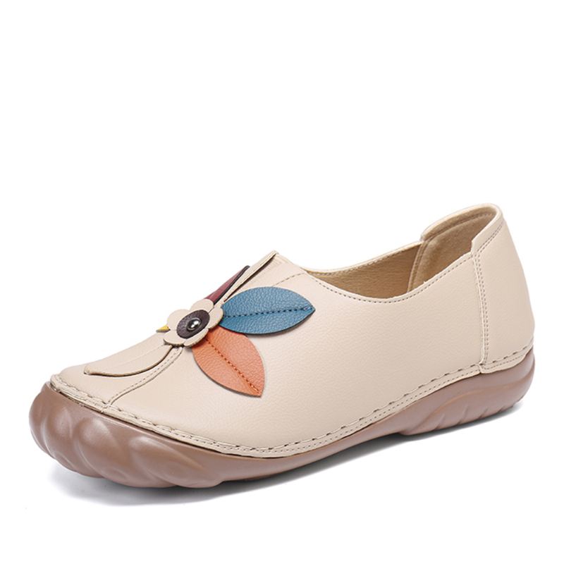 Kvinder Retro Blomster Stitching Runde Toe Slip On Flat Loafers Sko