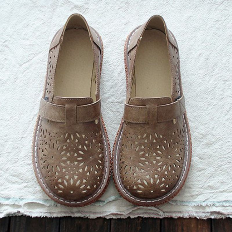 Kvinder Retro Casual Slip-on Rund Tå Åndbare Slidstærke Loafers-sko