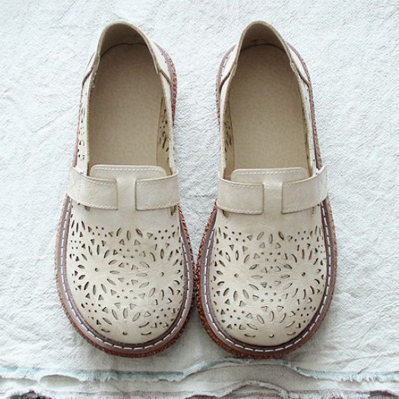 Kvinder Retro Casual Slip-on Rund Tå Åndbare Slidstærke Loafers-sko