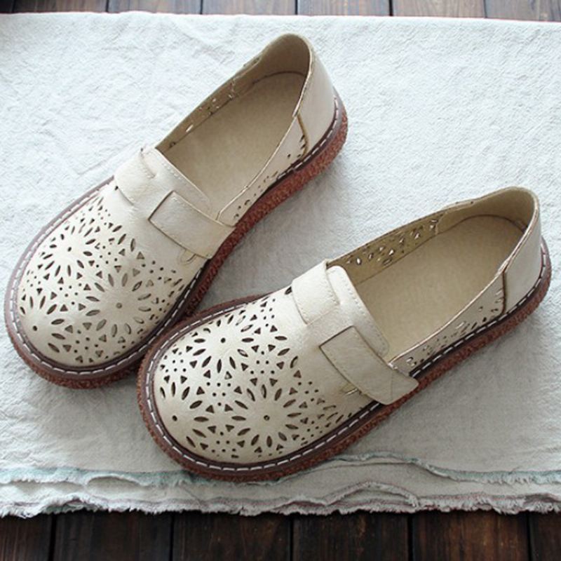 Kvinder Retro Casual Slip-on Rund Tå Åndbare Slidstærke Loafers-sko