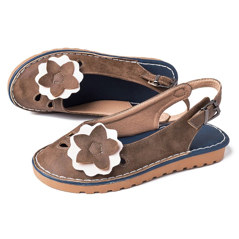 Kvinder Retro Flowers Decor Åndbar Casual Black Strap Slingback Flats