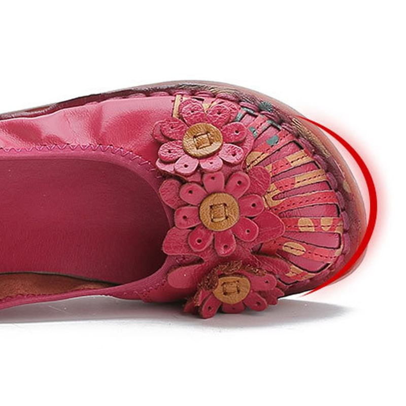 Kvinder Retro Flowers Decor Håndlavede Syninger Non Slp Soft Sole Loafers