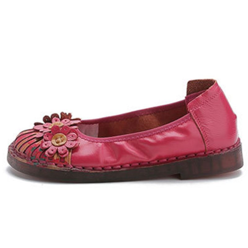 Kvinder Retro Flowers Decor Håndlavede Syninger Non Slp Soft Sole Loafers