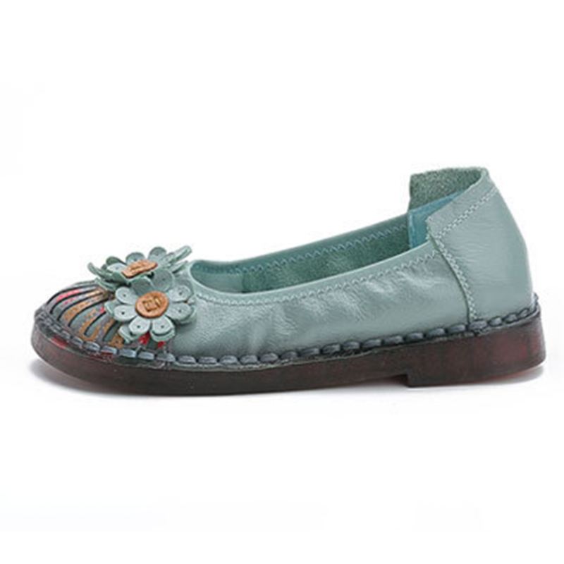 Kvinder Retro Flowers Decor Håndlavede Syninger Non Slp Soft Sole Loafers