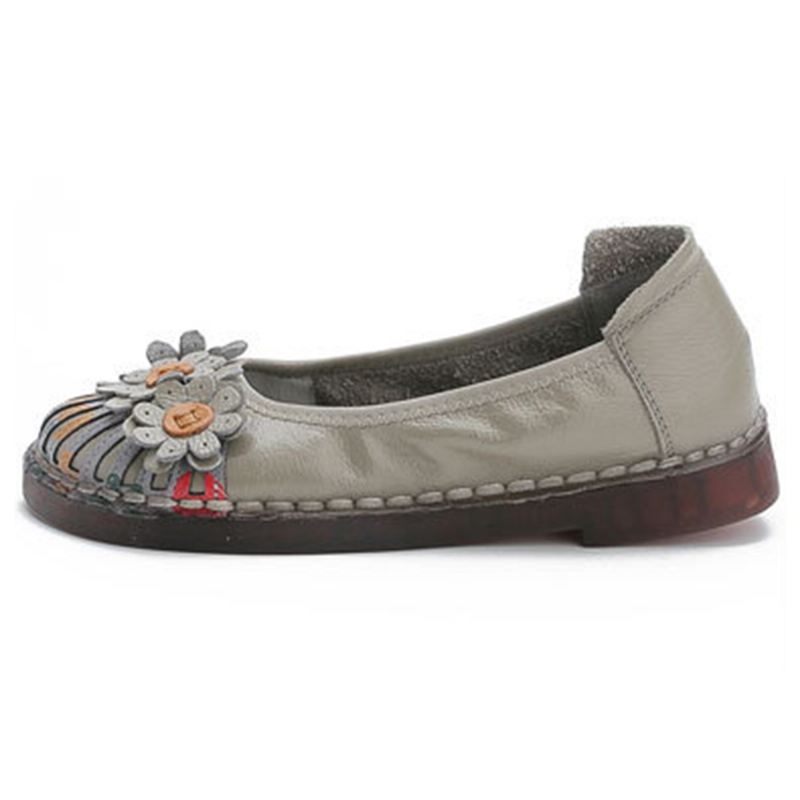 Kvinder Retro Flowers Decor Håndlavede Syninger Non Slp Soft Sole Loafers