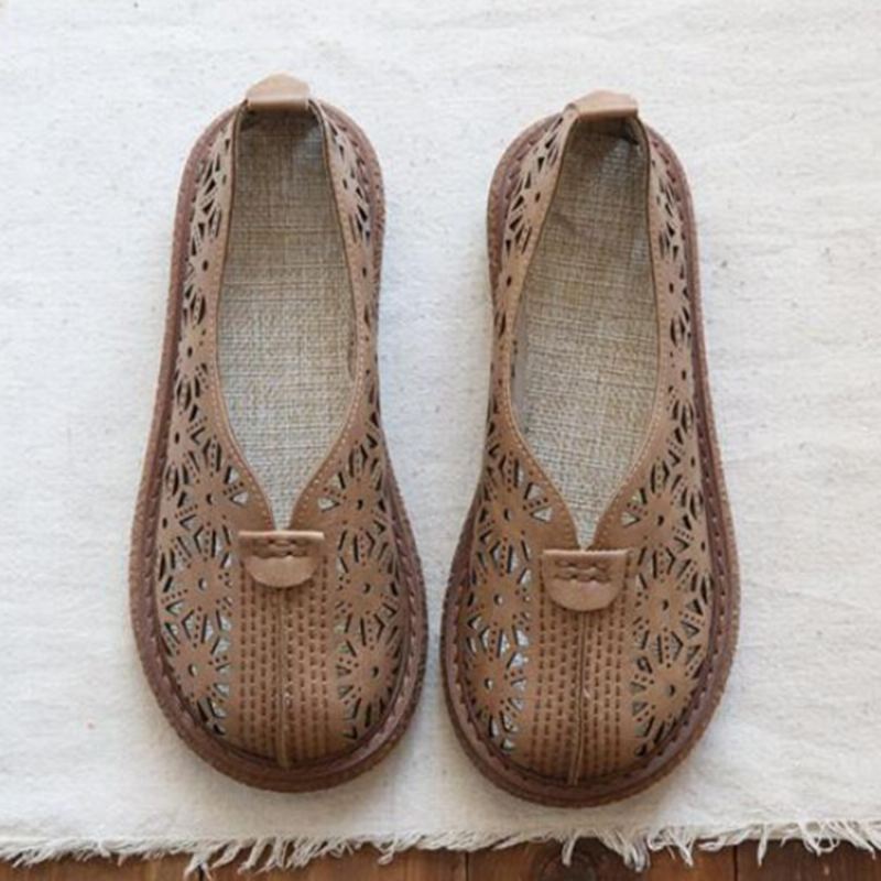 Kvinder Retro Hollow Out Rund Tå Komfortable Casual Loafers