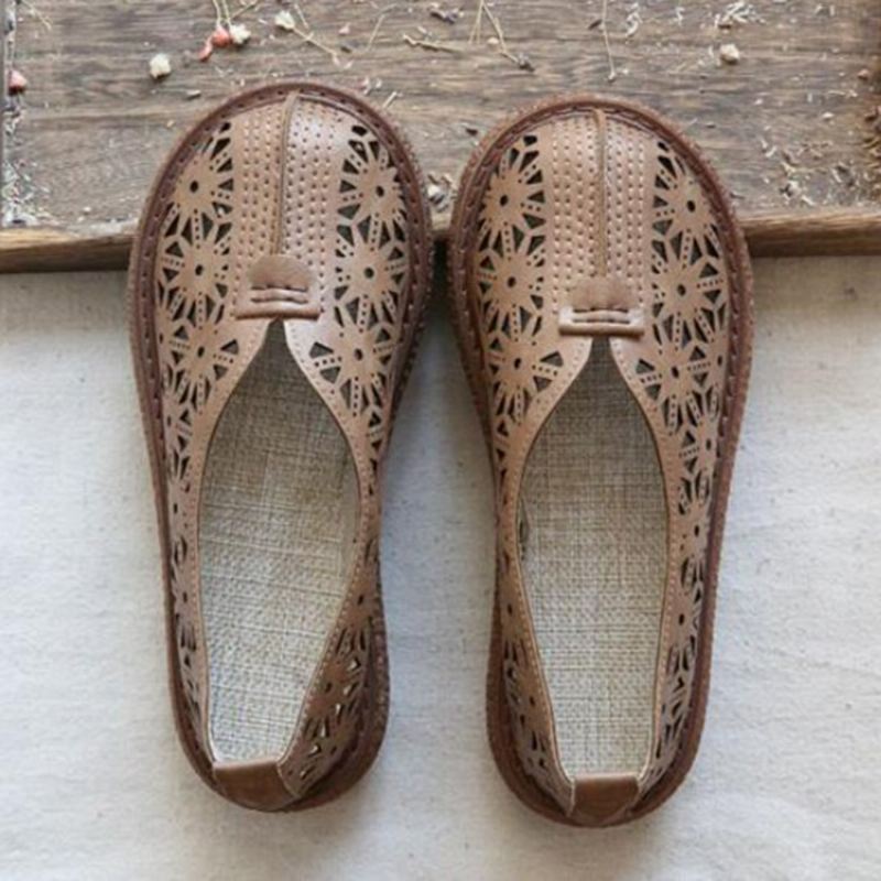 Kvinder Retro Hollow Out Rund Tå Komfortable Casual Loafers