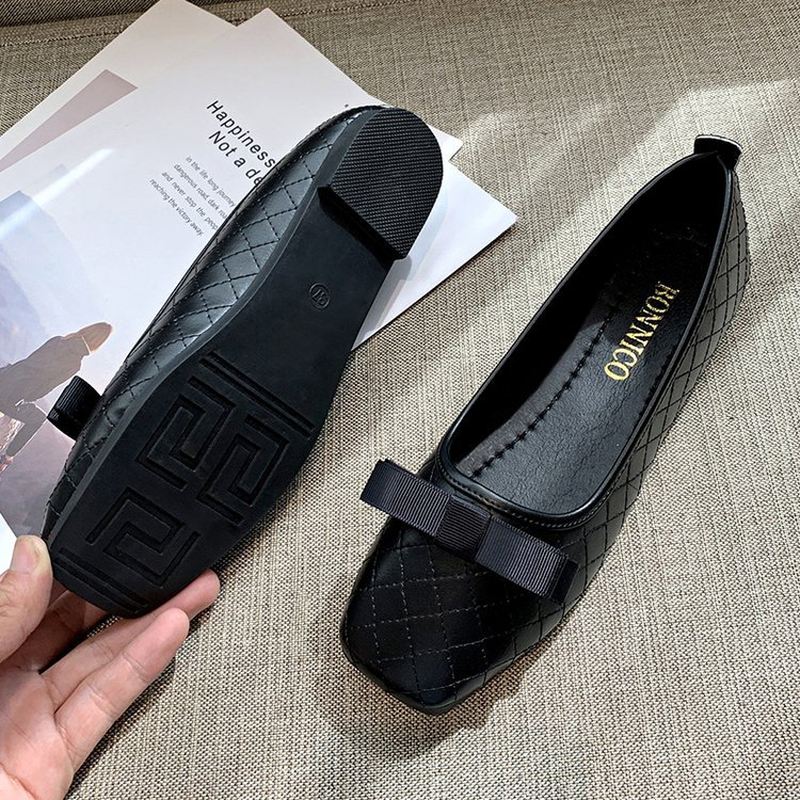 Kvinder Sløjfe Decor Square Toe Blød Sål Casual Slip On Loafers