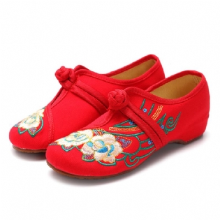 Kvinder Snøretøj Kinesisk Broderede Blomster Flat Loafers