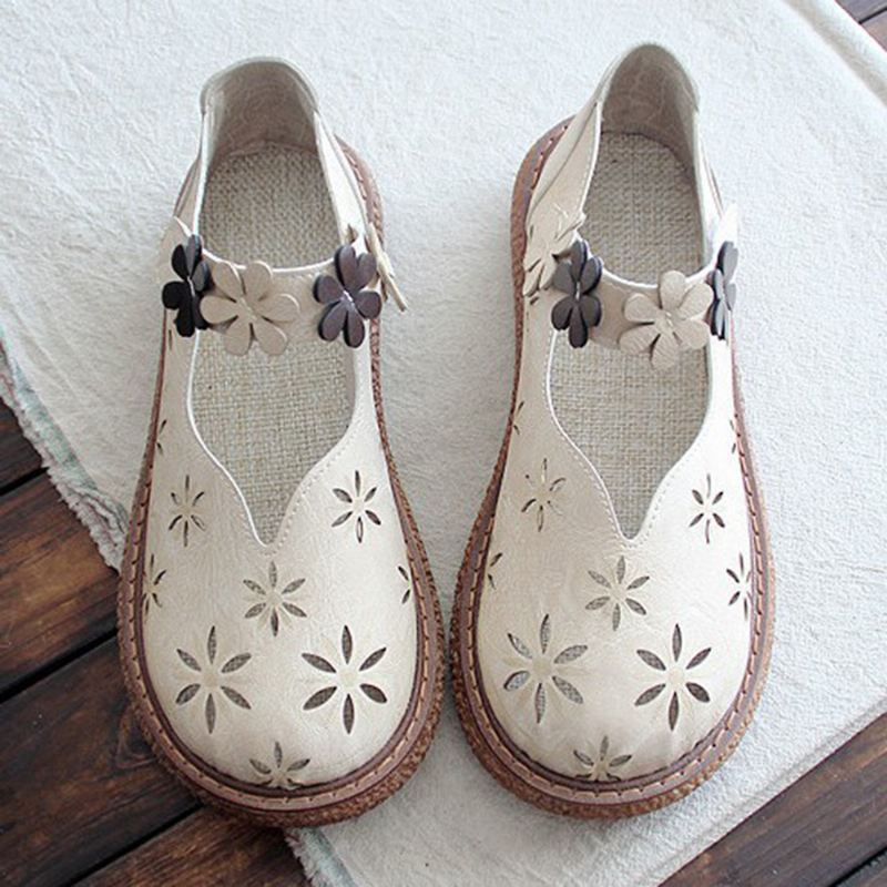 Kvinder Sweet Casual Calico Band Hook Loop Hollow Out Åndbar Loafers Sko