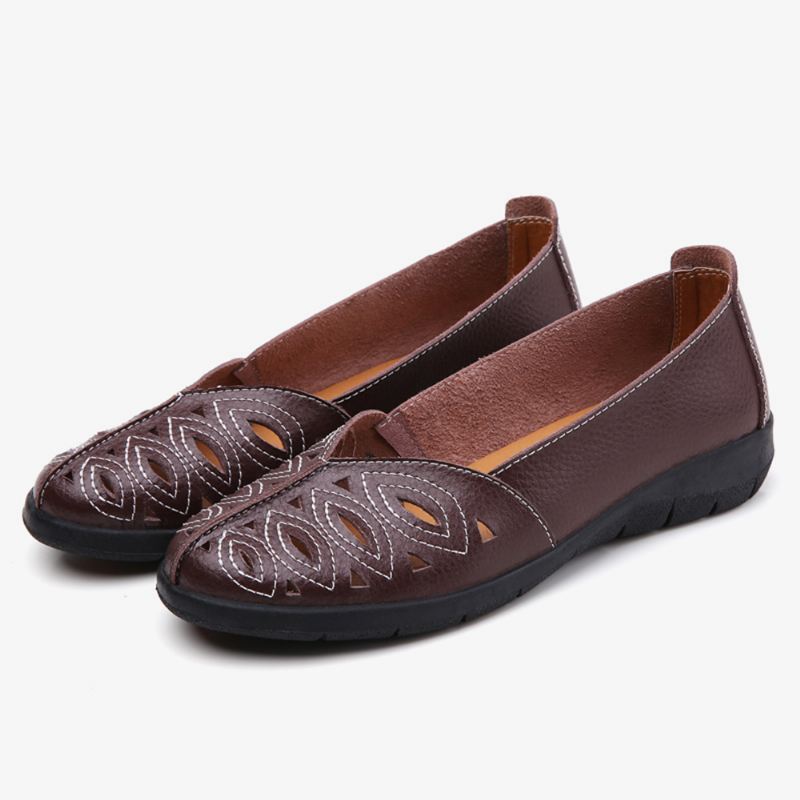 Kvinder Syning Blomster Hule Skridsikker Casual Slip On Loafers